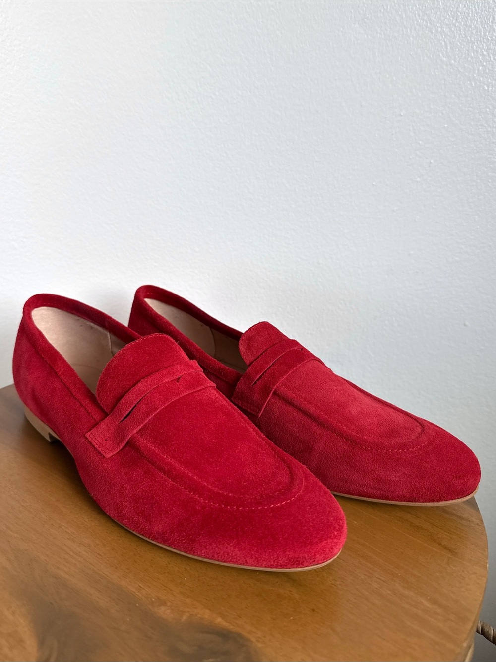 Riccardo Boccia Red Suede Leather Women's Loafers Sz 9-9.5 Leather Quiet Luxury